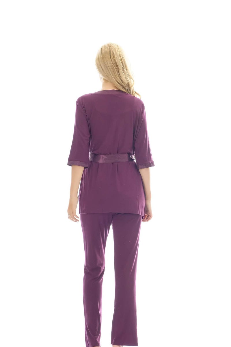Bearsland Maternity Women's 3 Pieces Soft Nursing Pajamas Set Postpartum Sleepwear for Breastfeeding - Image 4